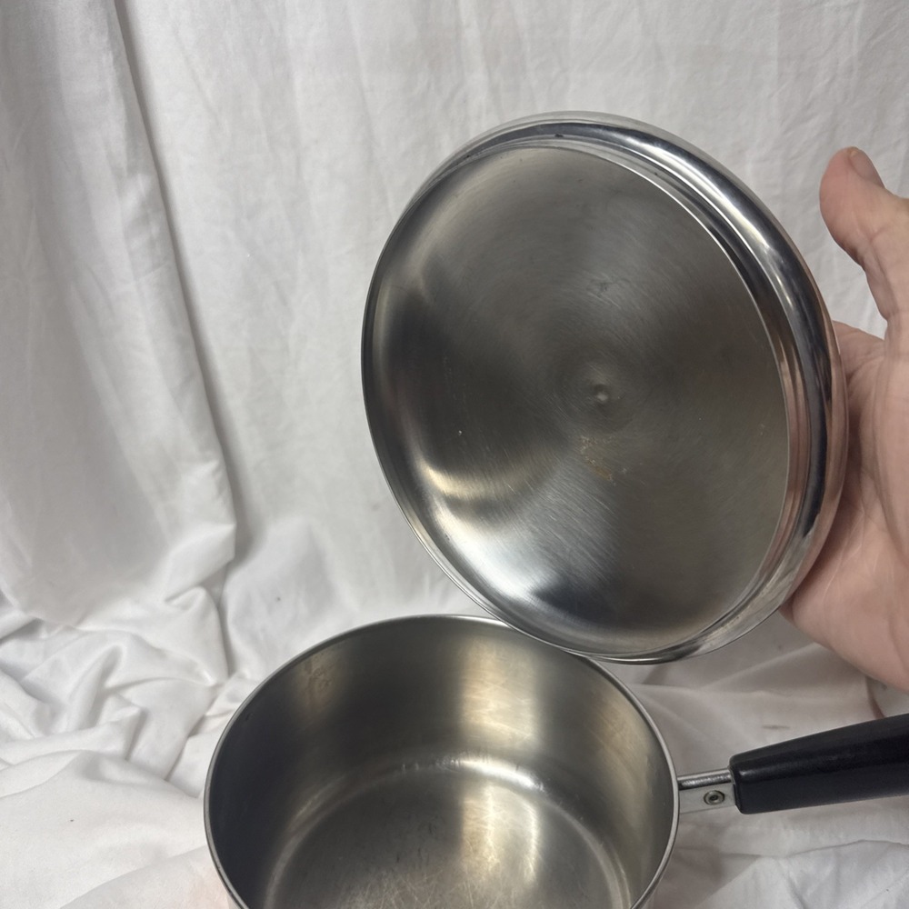 Vintage Revere Ware Sauce Pot Pan 2 Stainless Copper Clad 1 1/2 QT 1QT & Lids - Picture 3 of 13